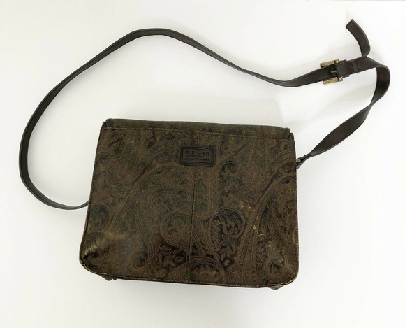 Vintage Relic Brown Paisley Tooled Faux Leather Flap Front Crossbody Satchel Bag - Picture 4 of 12
